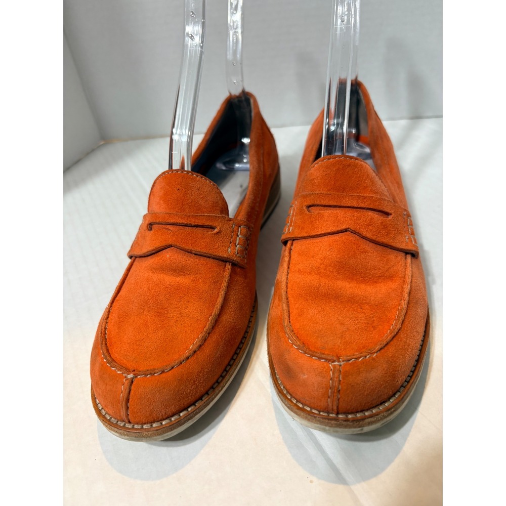 Johnston & Murphy Womens Orange Suede Penny Loafers Moc Toe Flats
